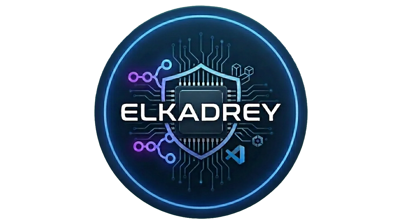Elkadrey provisional identity: a glowing blue circuit emblem